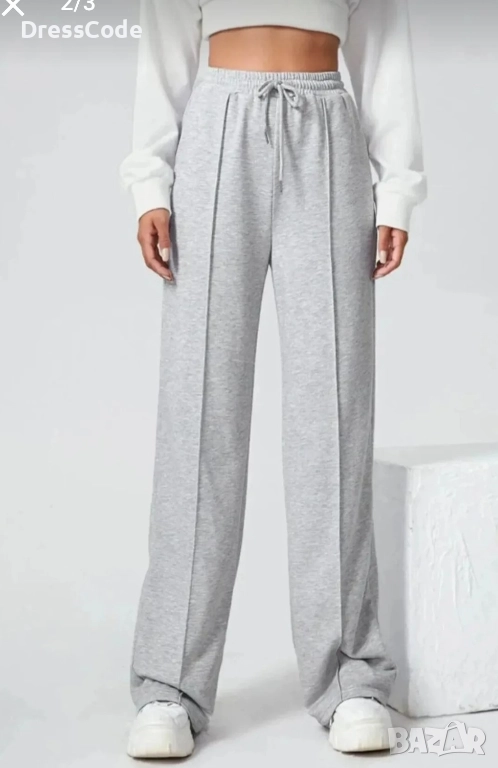 Дамски сив панталон с широк крачол, снимка 1