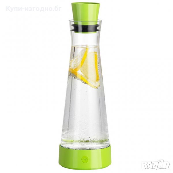 Гарафа за вода с охлаждаща станция до 4ч студено - Emsa Germany 1л , стъклена , чисто нова , зелен , снимка 1