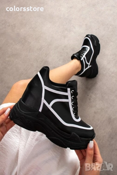 Кецове на платформа - черно с бяло - PA88 , снимка 1
