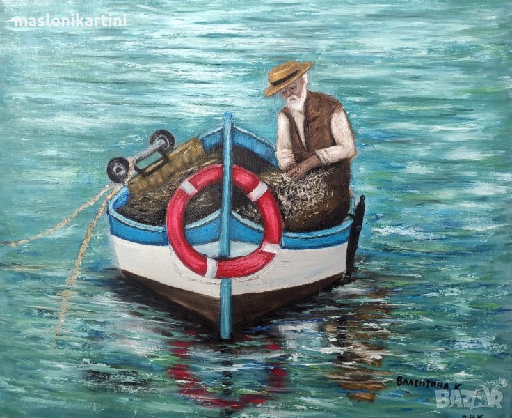 Старият рибар маслена картина , снимка 1
