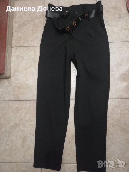 Стилен черен панталон с висока талия , снимка 1