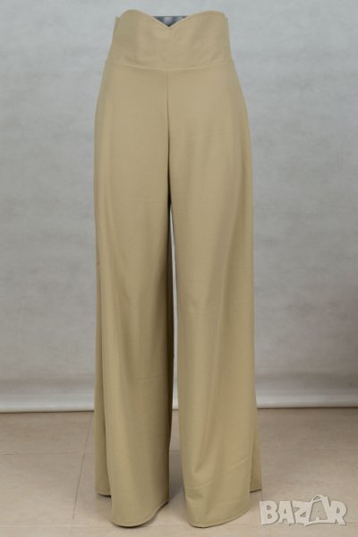 Ефектен дамски панталон в блед нюанс на цвят маслина Belsira - S, снимка 1