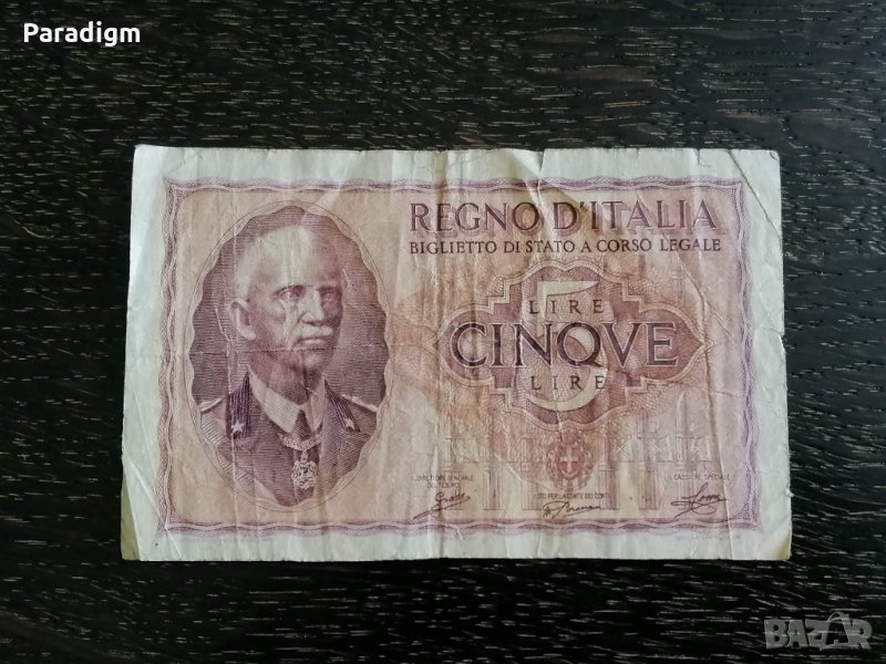 Банкнота - Италия - 5 лири | 1940г., снимка 1