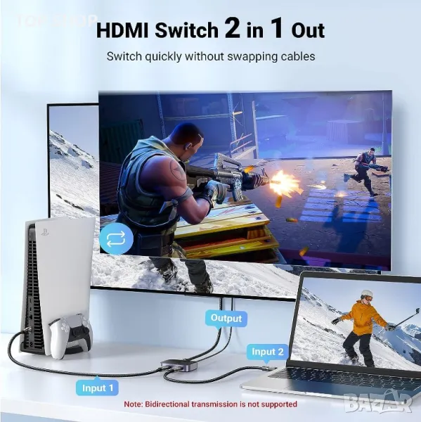 Ugreen HDMI 4K@120Hz, 8K@60Hz превключвател 2 в 1 изход, снимка 1