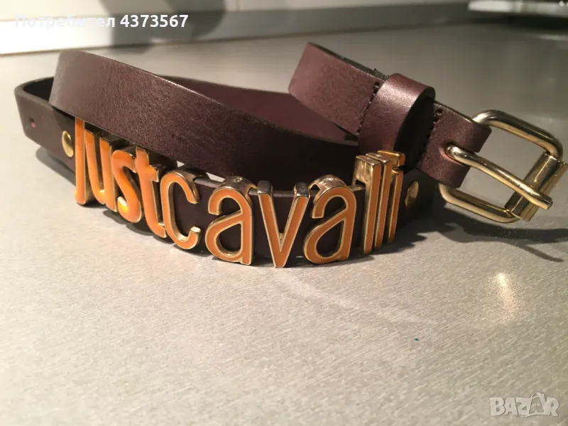 Кафяв дамски колан от естествена кожа с ефектни оранжеви букви Just Cavali , снимка 1
