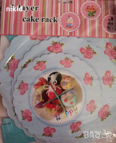 3 етажна Триетажна поставка стойка за мъфини картонена  мрежеста с рози кексчета