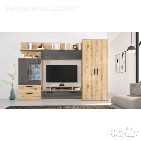 Секция Аврора - Артизан /МДФ антрацит огледален гланц