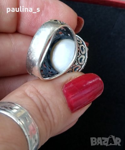 Стар турски пръстен с естествена перла / сребърен пръстен проба 925 , снимка 5 - Пръстени - 30033456