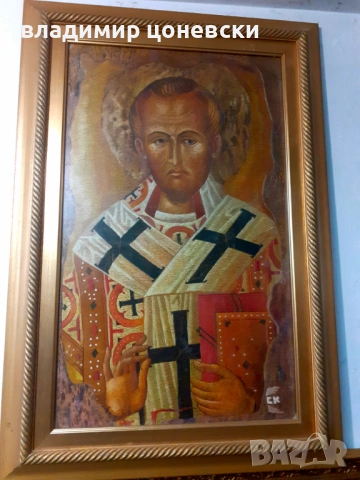 Ставри Калинов,голям ръчно тъкан гоблен Св Никола,стара картина