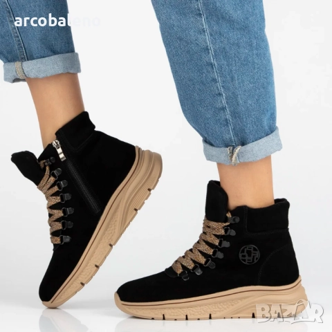 Дамски боти до глезена, изработени от естествен велур с декоративни връзки Grega, 2цвята , снимка 12 - Дамски боти - 52597732