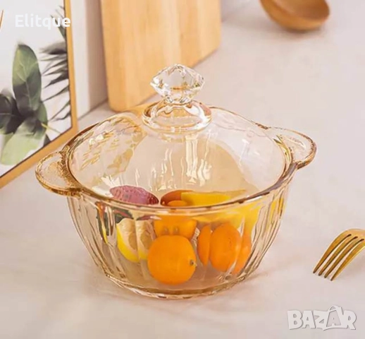 Изискана стъклена бонбониера практично и красиво съхранение 1.5л., снимка 2 - Други - 52894803