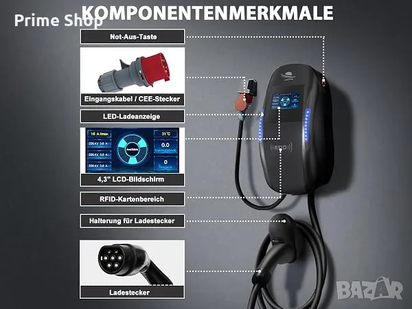 11kW зарядна станция, 3-фазна, WiFi, Type 2, 6м кабел, 2х RFID карти за достъп, LEISHENG ENERGY, снимка 10 - Аксесоари и консумативи - 56121251