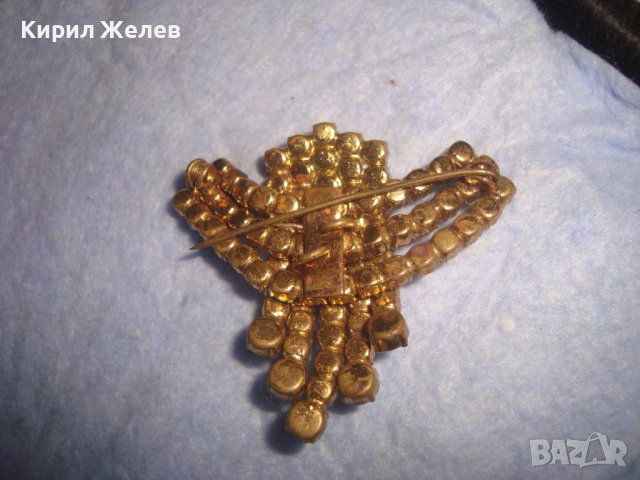 СТАРА ПОЗЛАТЕНА РЕТРО АРТ КРИСТАЛНА БРОНЗОВА БРОШКА с БОХЕМСКИ КРИСТАЛИ МАЙСТОРСКА ИЗРАБОТКА 14497, снимка 9 - Антикварни и старинни предмети - 37320244
