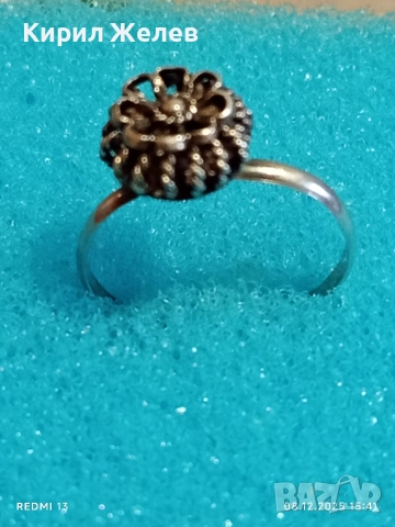 Изящен старинен сребърен пръстен флорален мотив ръчна изработка висока проба сребро 52468, снимка 3 - Пръстени - 52691867