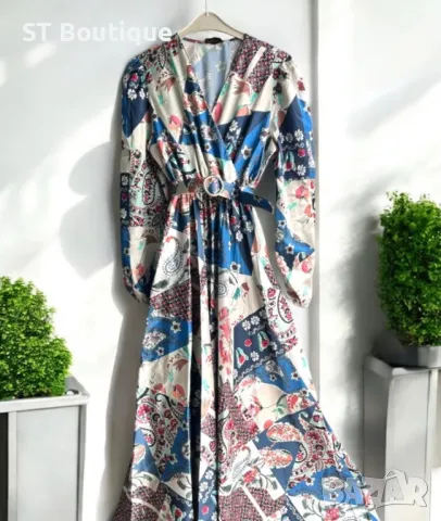 Дълга рокля сатен с колан , снимка 1