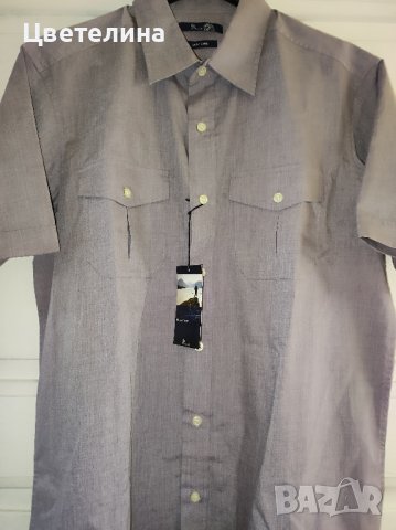 Мъжка риза с къс ръкав в цвят тъмен люляк размер M 15 лв., снимка 3 - Ризи - 42619800