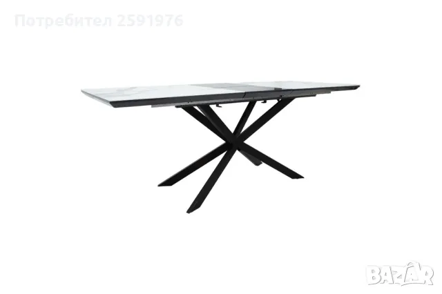 Голяма разтегателна маса Palan, MDF, бял мрамор, 160-200x80x77cm, снимка 1