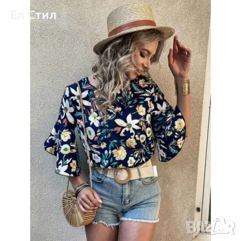 💕Блуза на цветя с ръкави с камбана