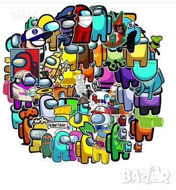 50 бр Амонг Ус Ъс Among Us самозалепващи лепенки стикери за украса декор, снимка 7 - Други - 31687948