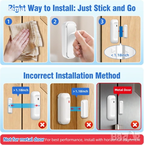 SANJIE Безжичен сензор за аларма за врата, 3 режима, 30 мелодии, 1 приемник и 1 сензор, снимка 8 - Други стоки за дома - 53933807