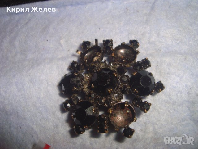 СТАРА ФЛОРАЛНА БРОНЗОВА ЛАКИРАНА КРИСТАЛНА РЕТРО АРТ БРОШКА 14484, снимка 5 - Антикварни и старинни предмети - 37793459