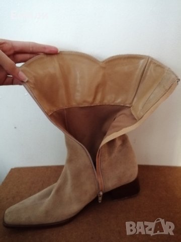 №39 ONLY дамски обувки боти ботуши от естествена кожа велур в бежов цвят-подарък при поръчка над 7лв, снимка 12 - Дамски ботуши - 42814435