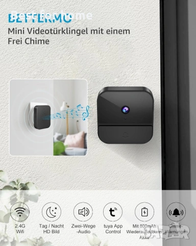 Wi-Fi Видео звънец BETTERMO – Смарт камера за врата, Нощно виждане и Двупосочно аудио, снимка 5 - IP камери - 53045664
