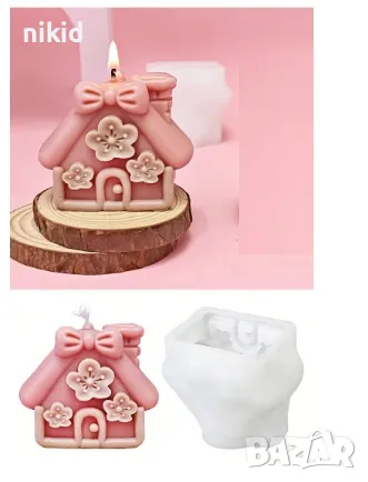 3d Къща къщичка със цветчета силиконов молд форма фондан шоколад гипс смола свещ сапун декор, снимка 2 - Форми - 47598650