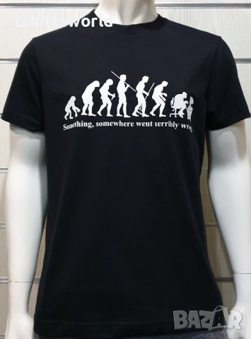 Нова мъжка тениска с трансферен печат Човешка еволюция в черен цвят, снимка 15 - Тениски - 36598981