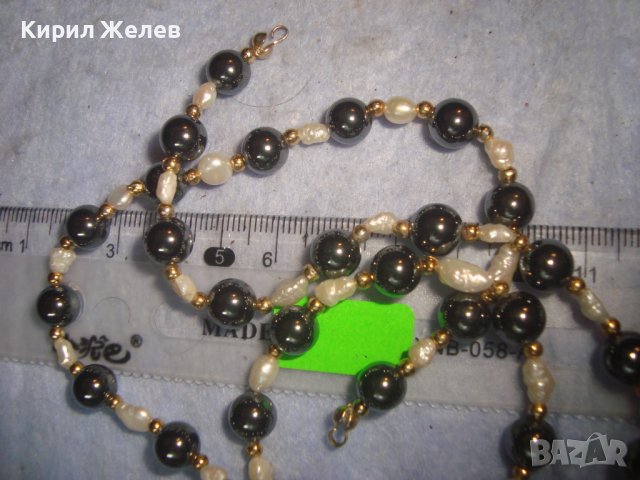 ФИНО КОЛИЕ с ШЛИФОВАН ХЕМАТИТ ТОПЧЕТА и ЕСТЕСТВЕНИ РЕЧНИ ПЕРЛИ и ЗЛАТИСТИ МЪНИСТА 27965, снимка 9 - Колиета, медальони, синджири - 37127977