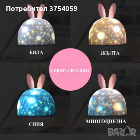 Очарователна нощна лампа и проектор 2 в 1, снимка 4 - Детски нощни лампи - 52339344