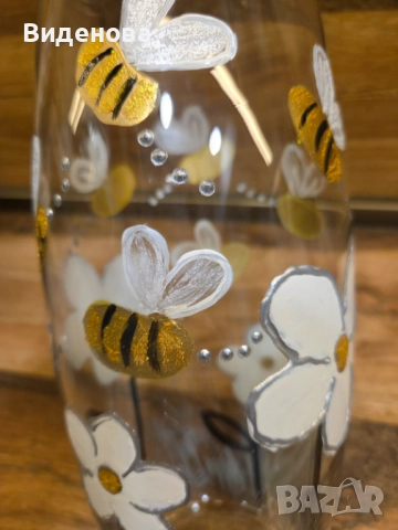 Ръно рисувана стъклена ваза, снимка 2 - Вази - 52848953