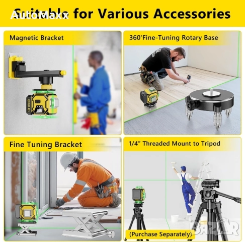 Лазерен нивелир 360°,самонивелиращ се,16 линии,4×360°,4D , снимка 4 - Измервателни инструменти - 52165800