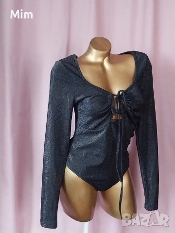 L Черно брокатено боди , снимка 2 - Корсети, бюстиета, топове - 53921540