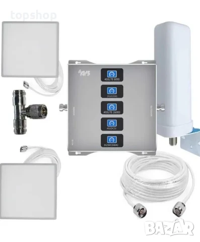 Усилвател на GSM сигнал 2G, 3G, 4G 800x900x1800x2100 MHz кабели: 15m външен и 10m + 3m вътрешни