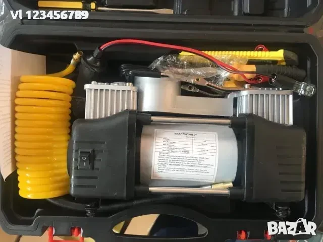 Мощен двуцилиндров компресор за автомобили KRAFTWORLD, снимка 4 - Аксесоари и консумативи - 50786720