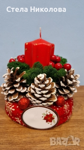 Ръчно изработени Коледни свещници и декорации със скандинавски мъх, снимка 7 - Декорация за дома - 52639912