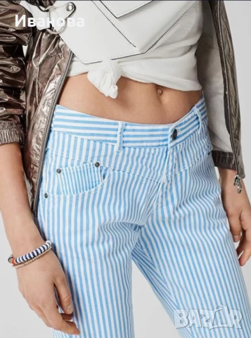 S.Oliver памучен панталон бял/бяло син/синьо, снимка 2 - Панталони - 50594492
