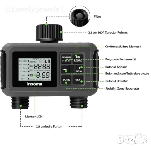 Програматор за градинско напояване  BYONDSELF® 2 изхода LCD, снимка 9 - Напояване - 47551159