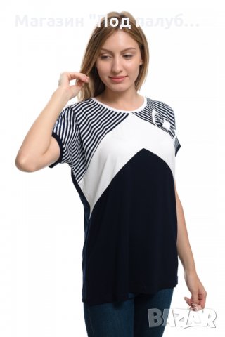 Дамска елегантна моряшка блуза с къс ръкав и панделка, снимка 4 - Тениски - 30313549