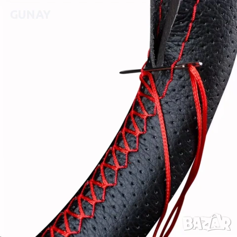 Калъф за волан 38см Еко кожа за шиене с игла и конец универсален за кола автомобил, снимка 5 - Аксесоари и консумативи - 54113740