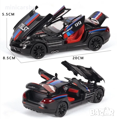 Метални коли Mercedes SLR McLaren – 1:24, светлини, звук, отваряеми елементи, снимка 4 - Колекции - 52320357