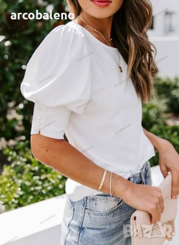 Едноцветна дамска блуза с буф ръкав, 6цвята, снимка 14 - Блузи с дълъг ръкав и пуловери - 42126955