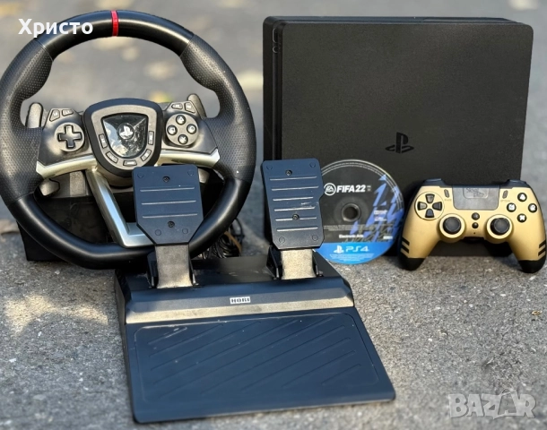 КOMБO ОФЕРТА! PlayStation 4 Slim 1TB + ИГРА + Волан с педали Hori Racing Wheel Apex , снимка 4 - PlayStation конзоли - 52654025