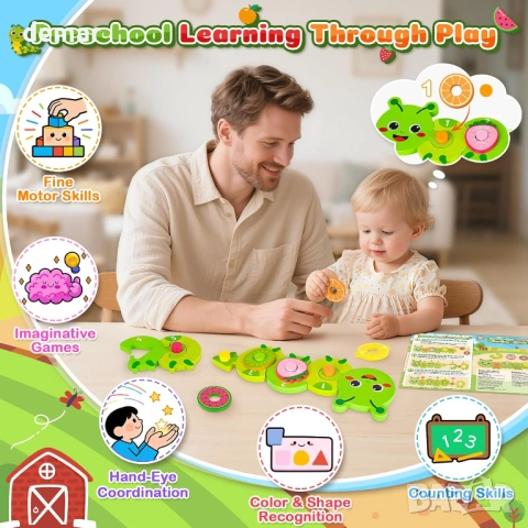 Дървена играчка Монтесори за 1-3 годишни деца, сензорна играчка за сортиране по цветове, снимка 5 - Образователни игри - 53959868