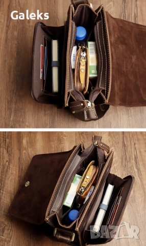 Мъжка луксозна кожена, винтидж чанта /Кафява Crazy Horse* естествена кожа!, снимка 8 - Чанти - 53102550