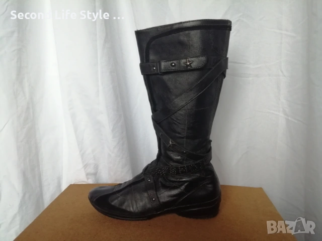 №39 CafèNoir дамски ботуши естествена кожа в черен цвят