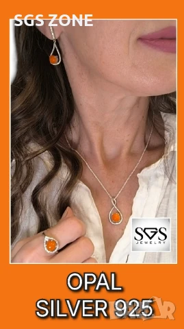 Обеци сребро 925 с естествен опал, снимка 3 - Обеци - 51272924