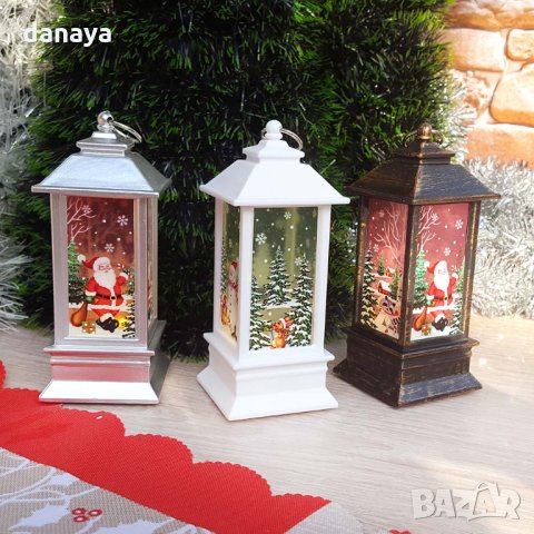 1804 Светещ коледен Led фенер с декорация Дядо Коледа и Снежко, снимка 6 - Декорация за дома - 30709856