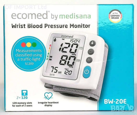 Апарат За Кръвно Налягане За Китка MEDISANA Ecomed BW-20E, снимка 2 - Други - 52546415